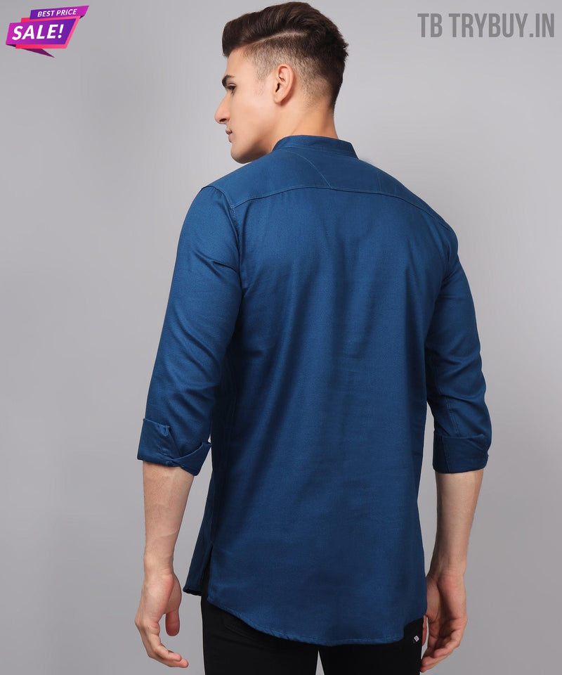 Men’s Blue Regular Fit Cotton Kurta 6