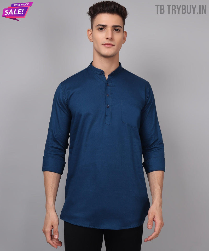 Men’s Blue Regular Fit Cotton Kurta 4