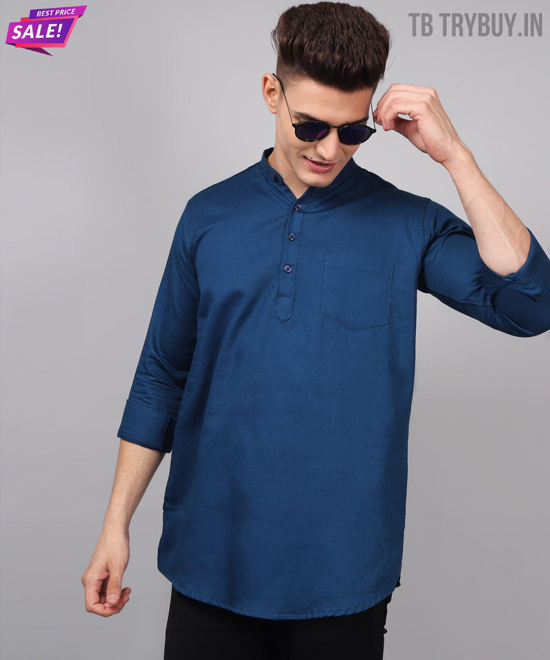 Men’s Blue Regular Fit Cotton Kurta 5