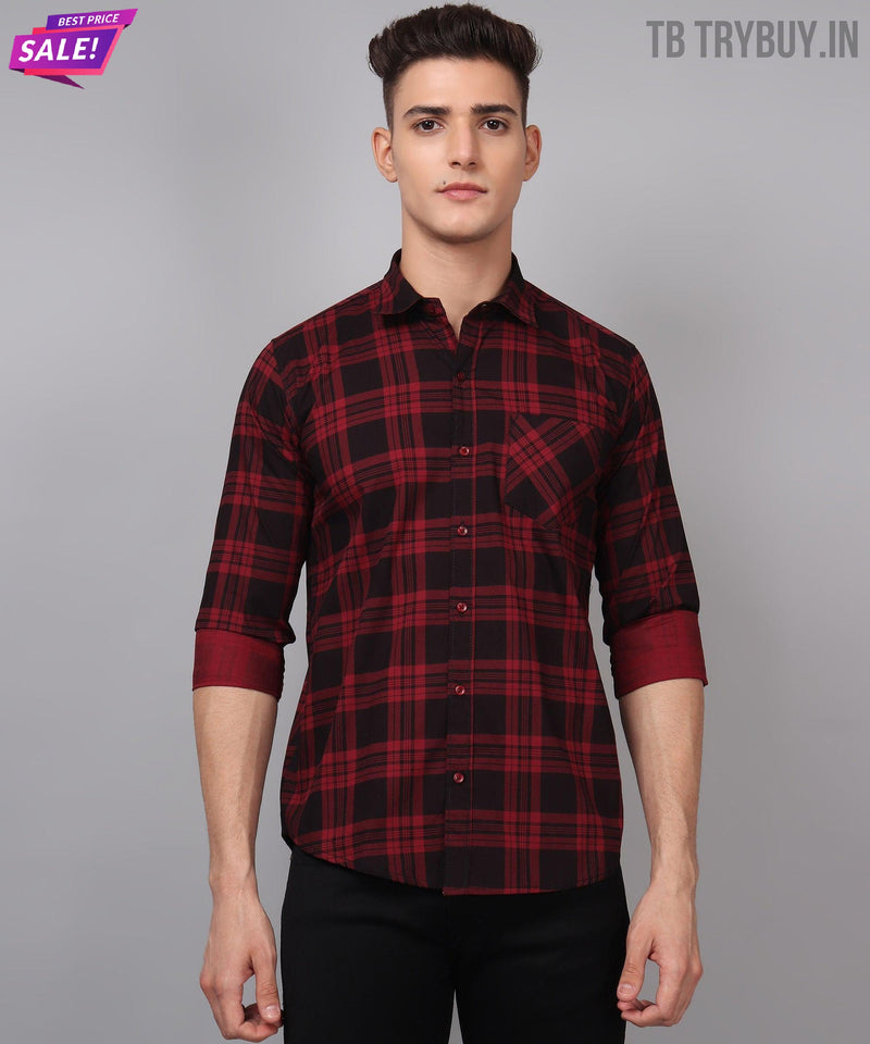 Red Black Checked Cotton Shirt for Men 9
