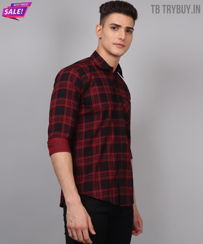 Red Black Checked Cotton Shirt for Men 8