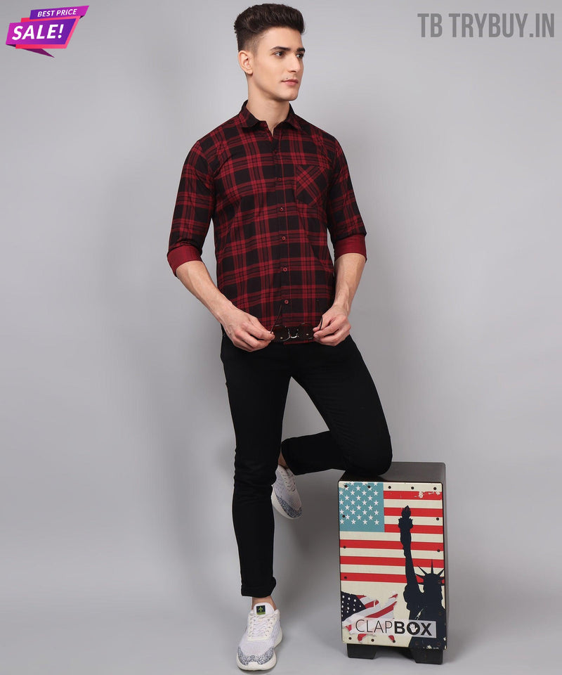 Red Black Checked Cotton Shirt for Men 4