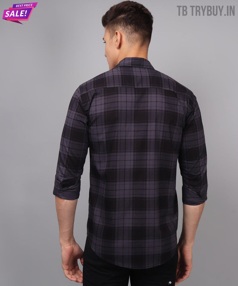 Grey Black Checked Cotton Shirt for Men 8