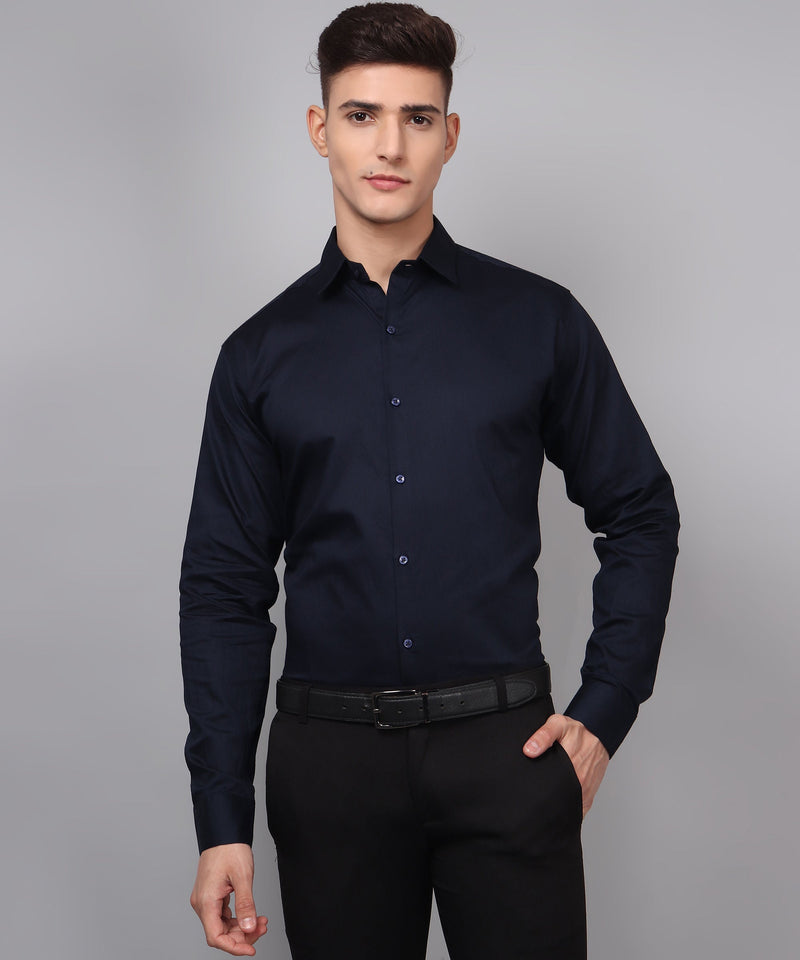 Navy Blue Formal Cotton Shirt for Men 3