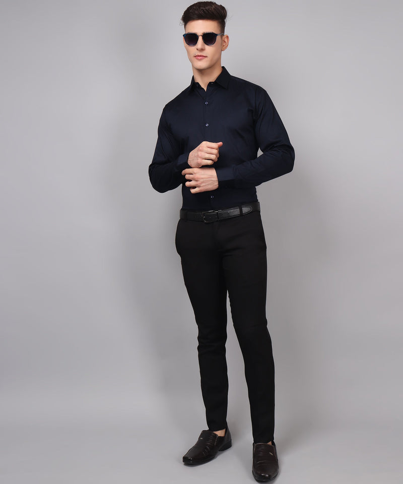 Navy Blue Formal Cotton Shirt for Men 9