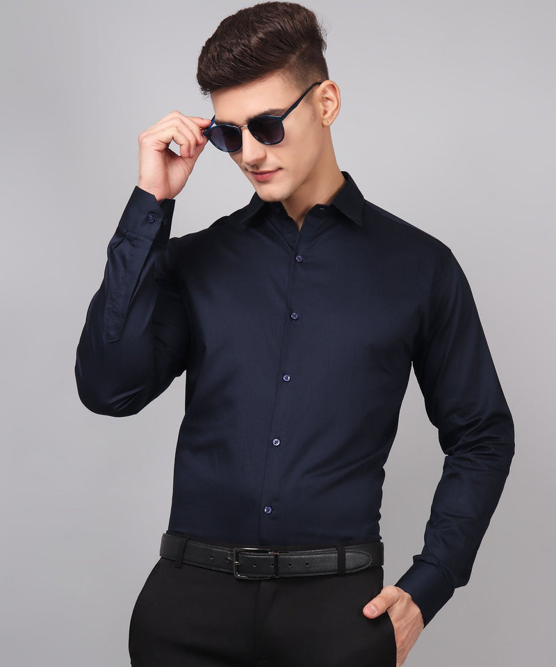 Navy Blue Formal Cotton Shirt for Men 5