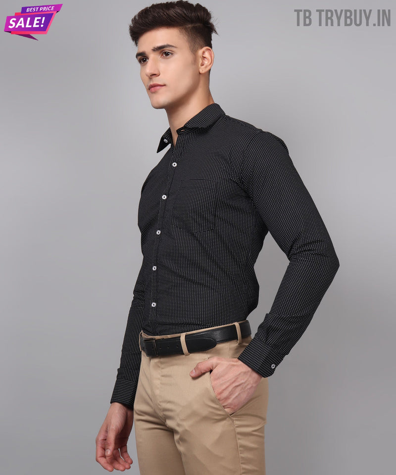 Black Dot Printed Cotton Shirt for Men 8