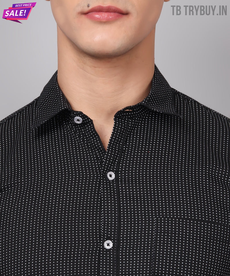 Black Dot Printed Cotton Shirt for Men 2