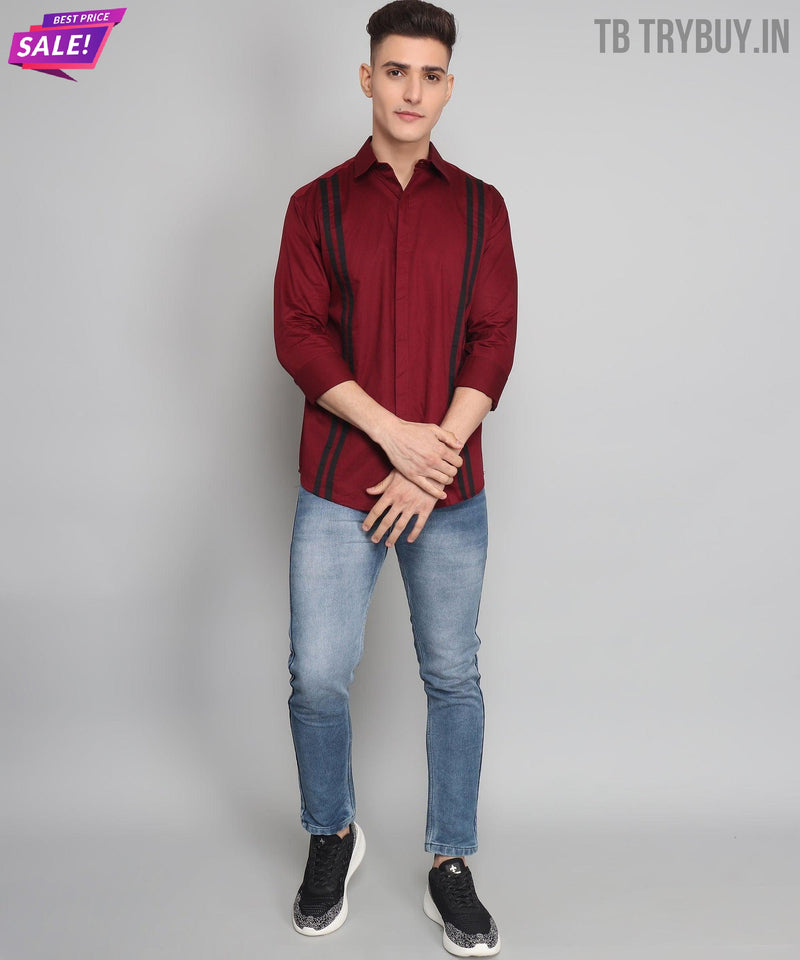 Maroon Black Striped Cotton Shirt for Men 2