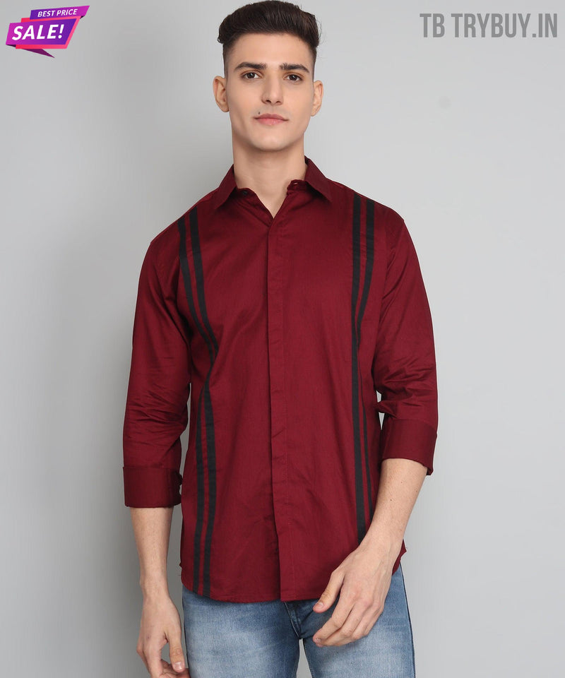 Maroon Black Striped Cotton Shirt for Men 1