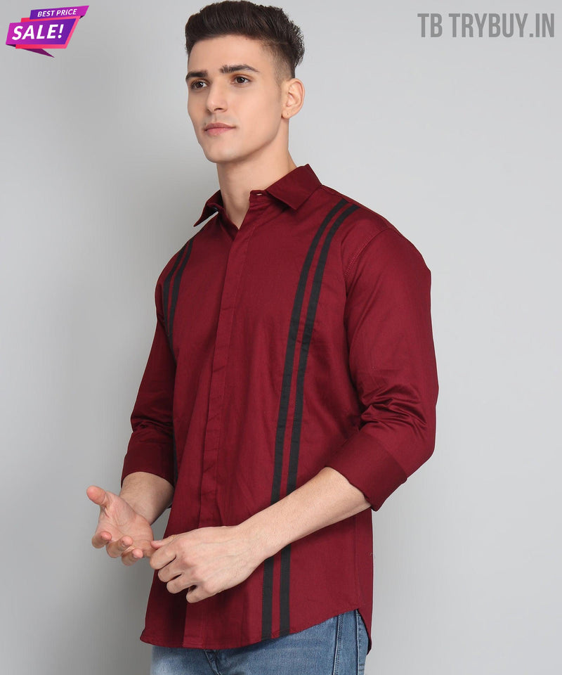 Maroon Black Striped Cotton Shirt for Men 4
