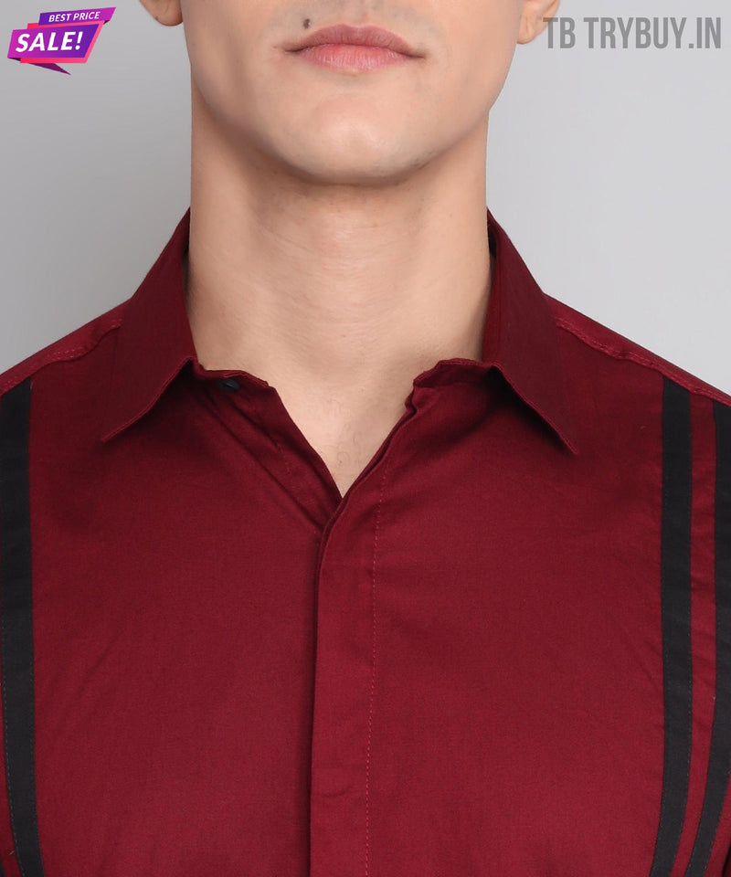 Maroon Black Striped Cotton Shirt for Men 7