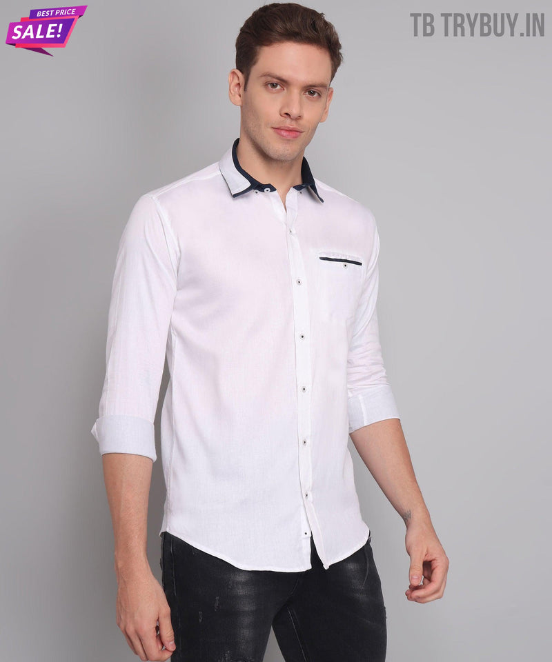 White Cotton Shirt for Men with Double Cuffs 8