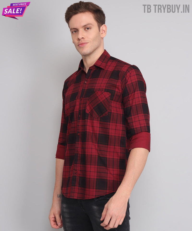 Black Red Checked Cotton Shirt for Men 5