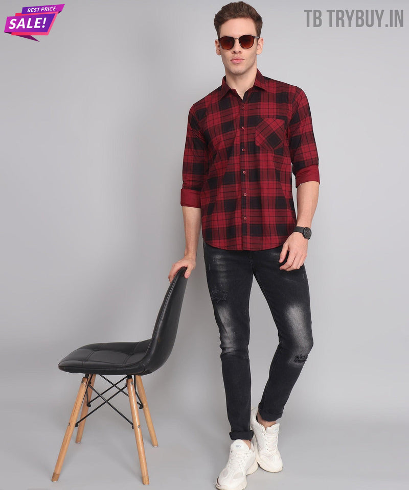 Black Red Checked Cotton Shirt for Men 4