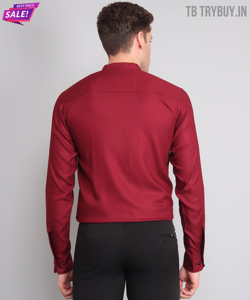 Maroon Stand Collar Cotton Shirt for Men 6