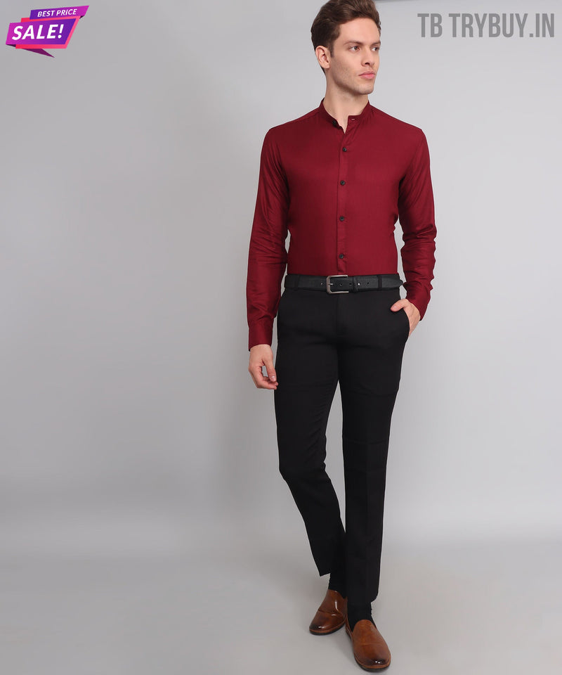 Maroon Stand Collar Cotton Shirt for Men 8
