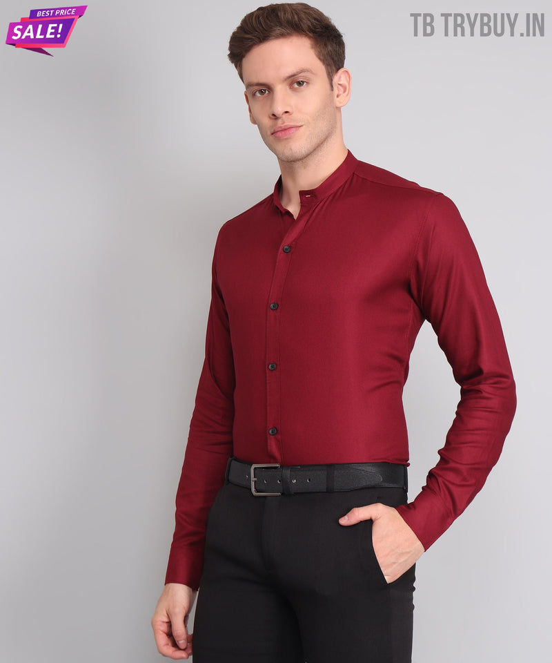 Maroon Stand Collar Cotton Shirt for Men 4