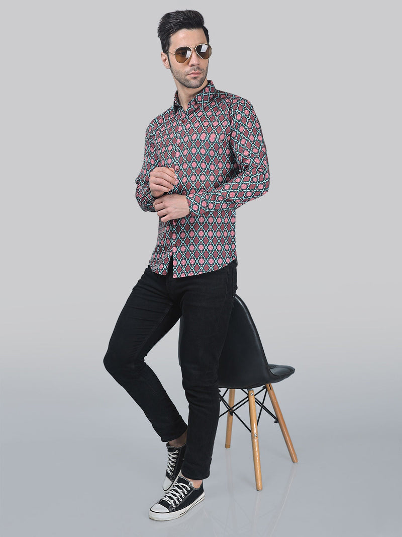Avant-Garde Cotton Blend Printed Shirt for Men 5