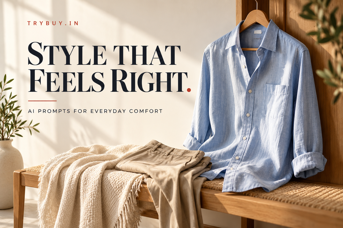 AI-generated blue shirt cover reading Style That Feels Right.