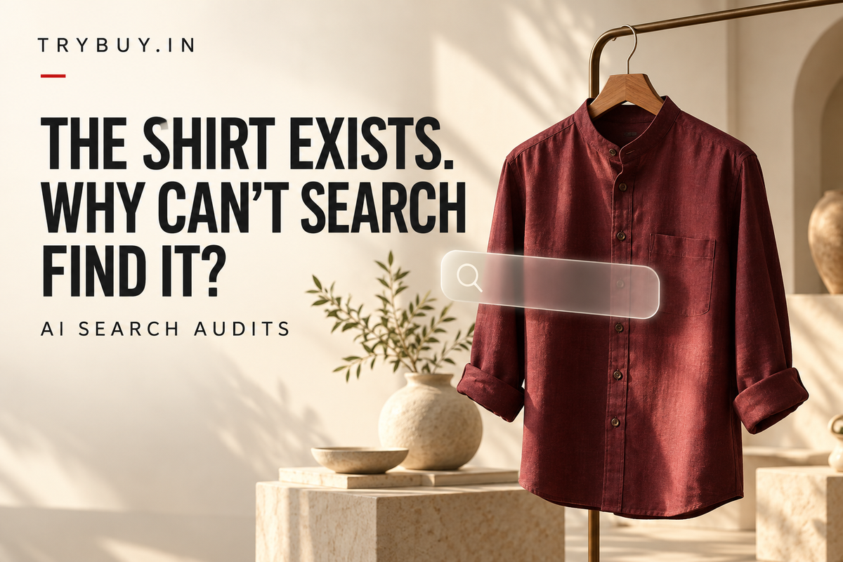 KI-generated maroon shirt editorial cover with the headline The Hemd Exists. Why Can't Search Find It?