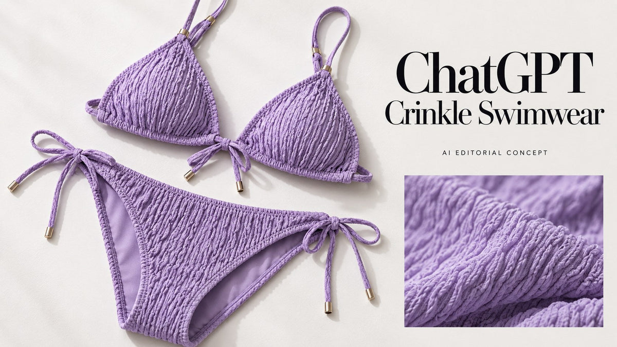 ChatGPT — Crinkle Swimwear; KI-generated garment-only editorial concept