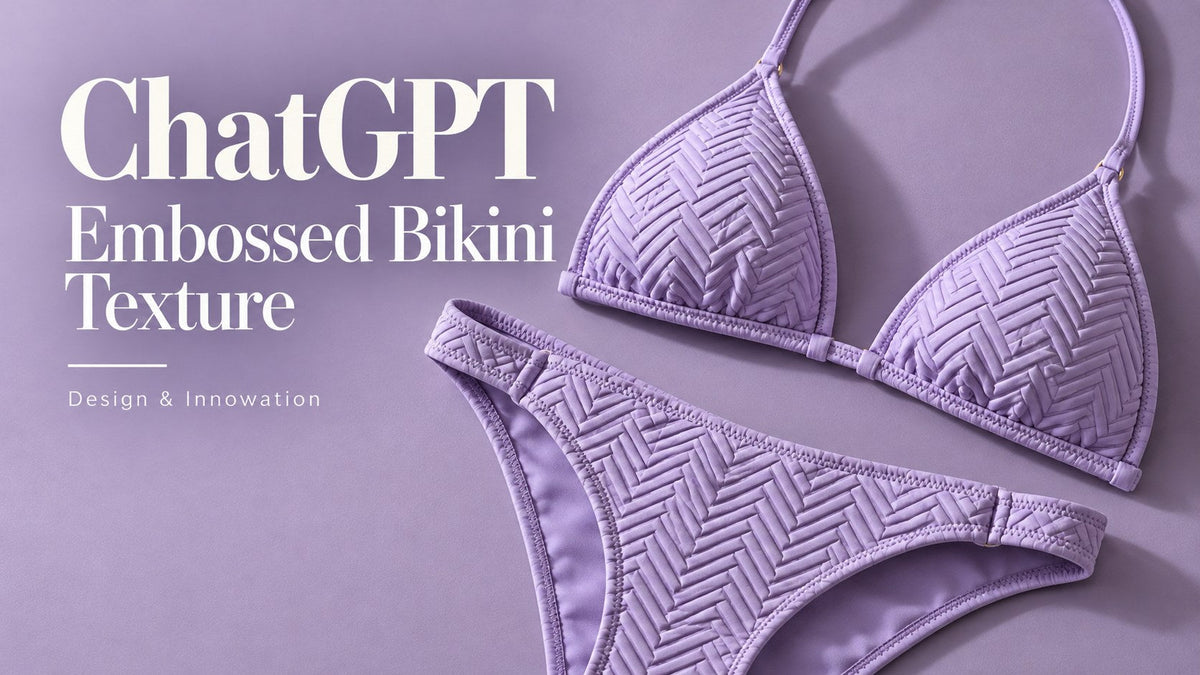 ChatGPT — Embossed Bikini Texture. AI-generated editorial concept, not actual inventory or performance evidence.