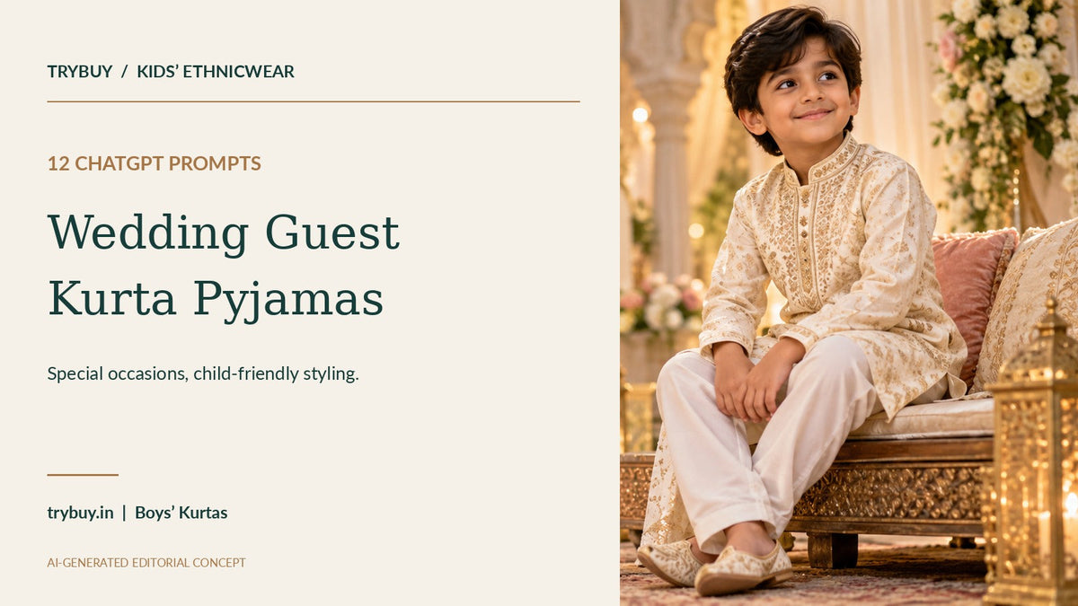 IA-generated boys’ wedding kurta cover with 12 ChatGPT photo prompts
