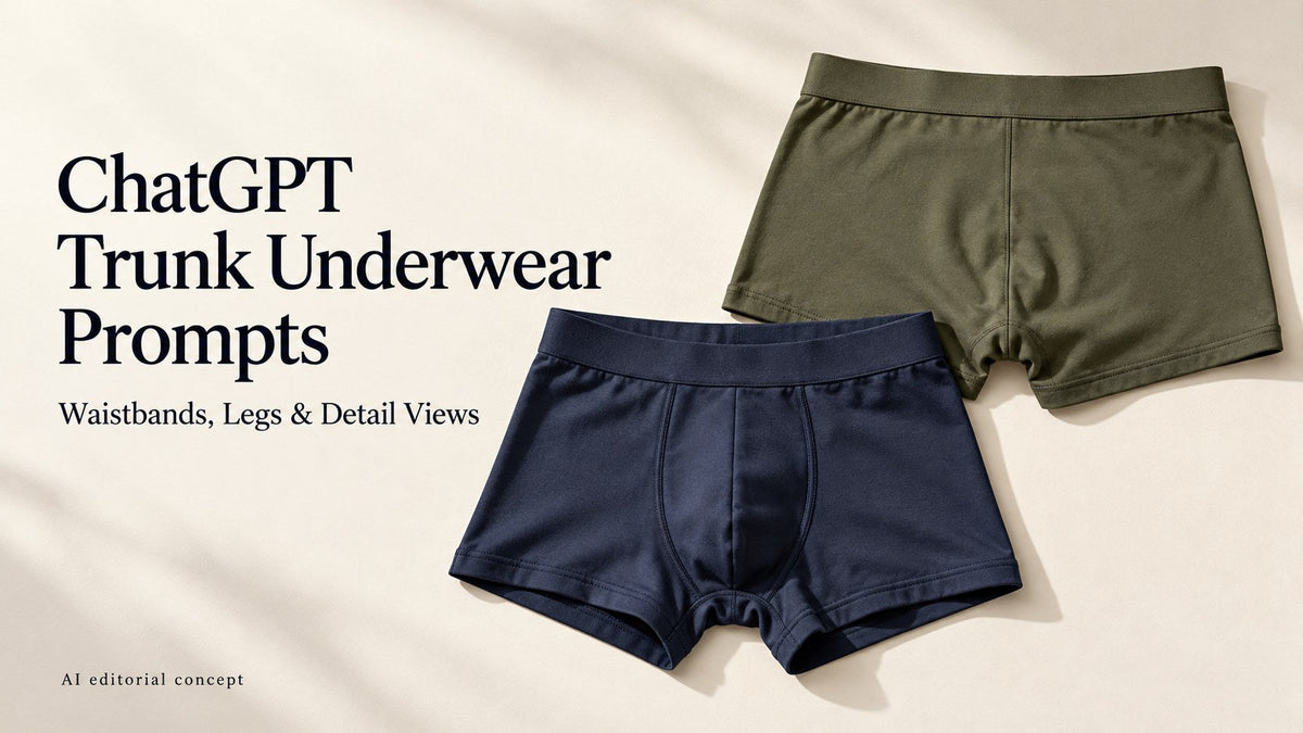 marineblau and olive fictional men’s trunks with ChatGPT Trunk Underwear Prompts typography.