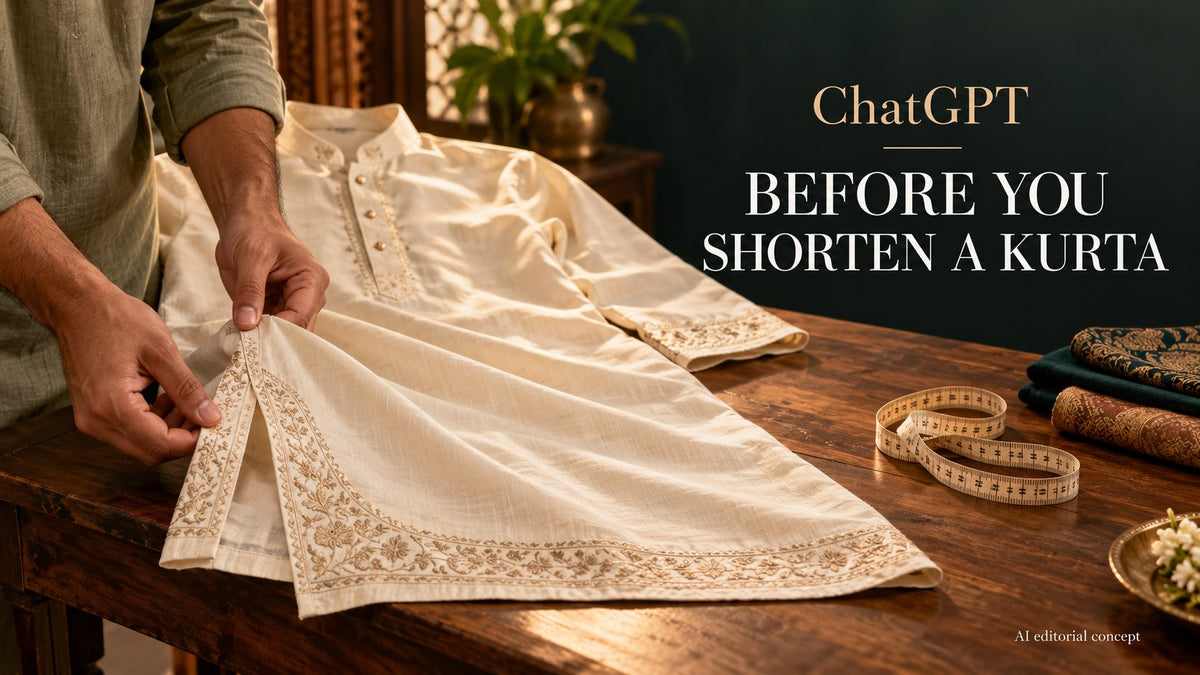 ChatGPT wedding kurta guide: ChatGPT Wedding Kurta Alteration Prompts. AI-generated editorial concept, not a TryBuy product photograph.