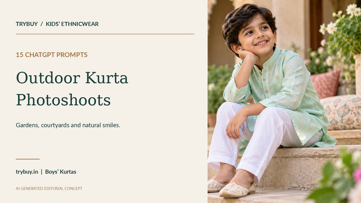 AI-generated mint kids’ kurta outdoor cover with 15 ChatGPT photoshoot prompts