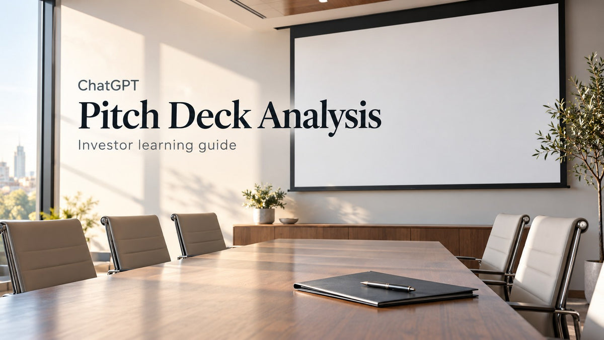 ChatGPT Pitch Deck Analysis investor learning guide, readable title over an AI-generated editorial concept