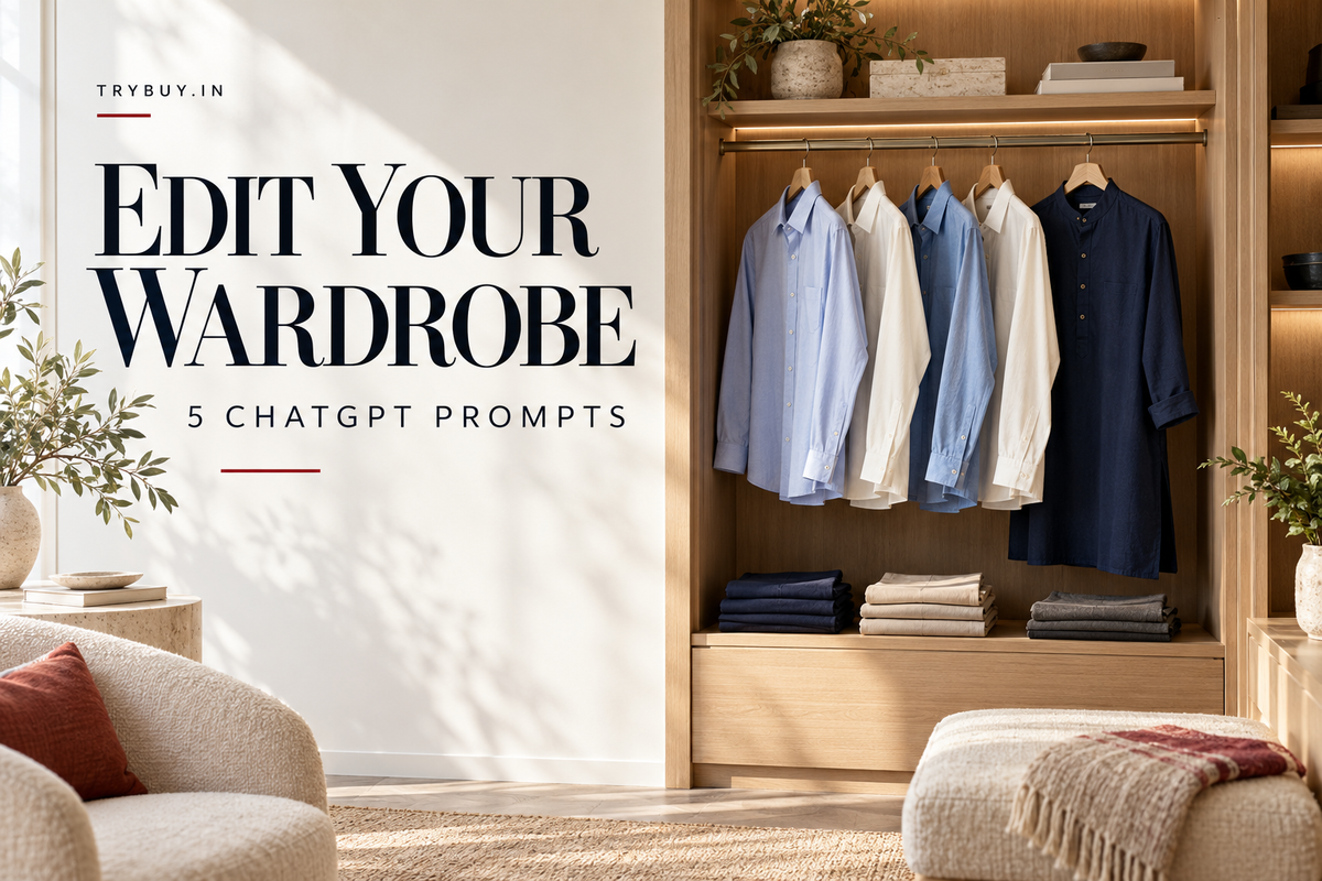 IA-generated editorial wardrobe cover with text Edit Your Wardrobe — 5 ChatGPT prompt.