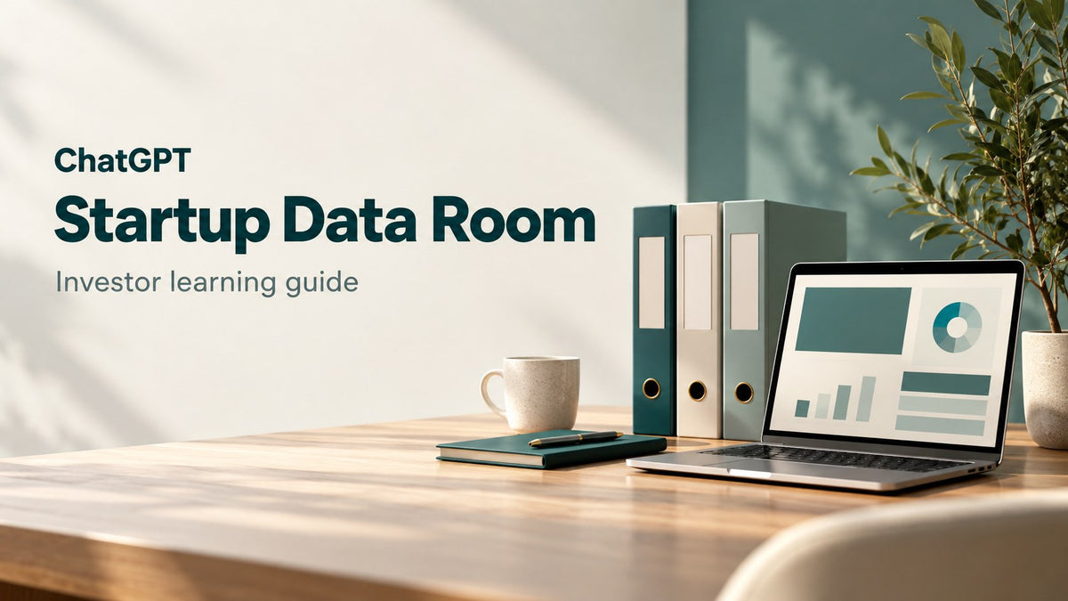ChatGPT Startup Data Room investor learning guide, readable title over an AI-generated editorial concept