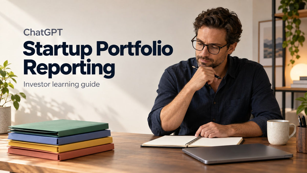 ChatGPT Startup Portfolio Reporting investor learning guide, readable title over an KI-generated editorial concept