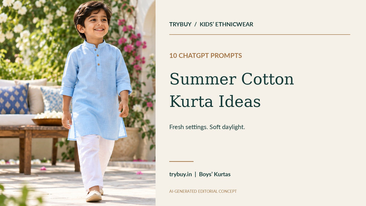 AI-generated sky-blue kids’ kurta cover with 10 ChatGPT summer photo prompts