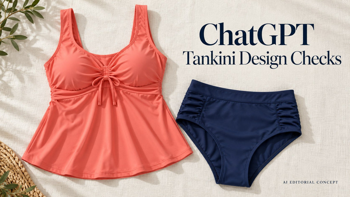 ChatGPT — Tankini Design Checks; AI-generated garment-only editorial concept