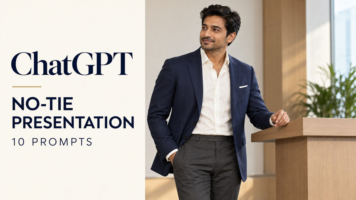 KI-generated editorial concept: ChatGPT Prompts: Present Without a Tie. Fictional garments, not actual inventory.