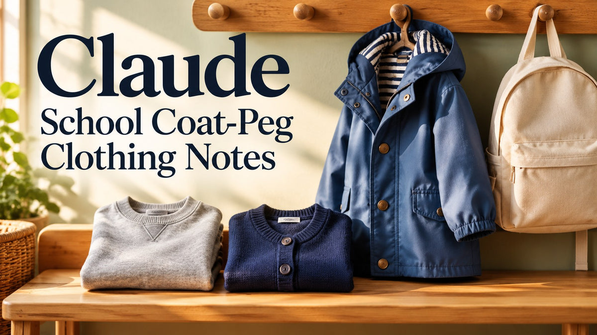 AI-generated editorial concept — Claude: Boys’ School Coat-Peg Clothing Notes Without Personal Data; not an actual product photograph