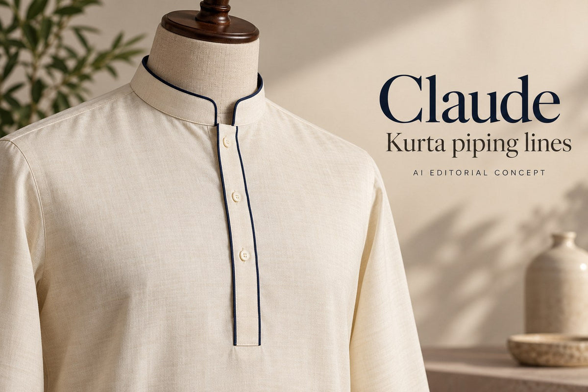 Claude — कुर्ता piping lines — AI-generated editorial concept