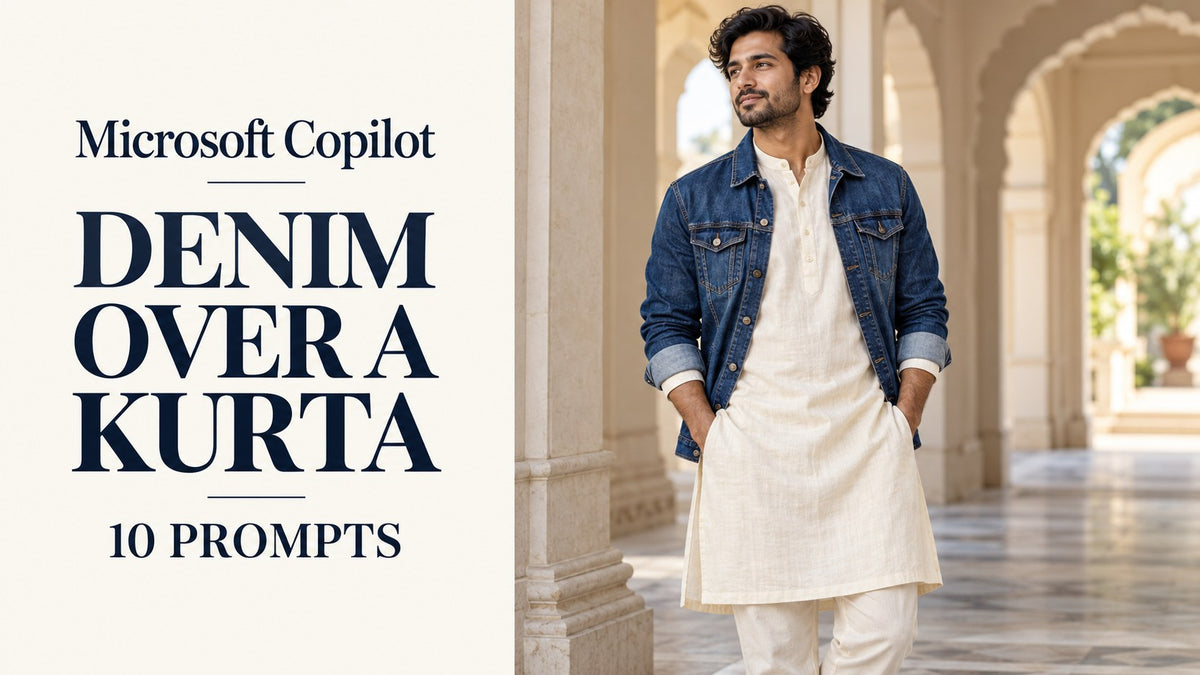 AI-generated editorial concept: Copilot Prompts: Denim Over a kurta. Fictional garments, not actual inventory.