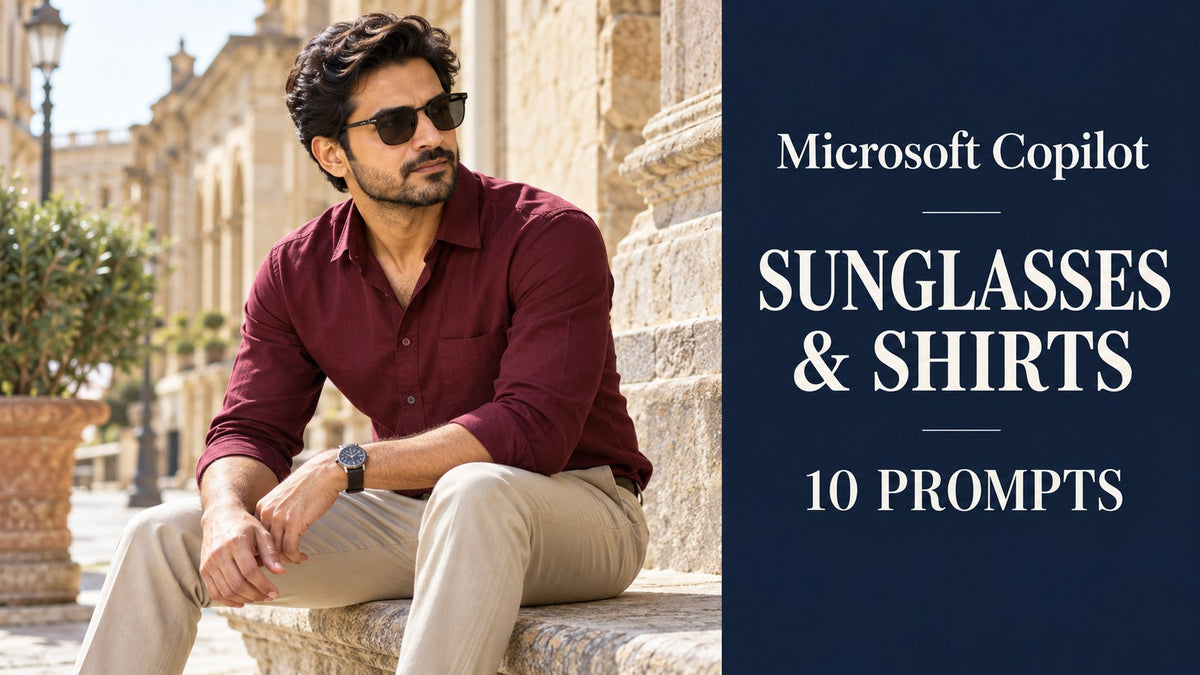 AI-generated editorial concept: Copilot Prompts: Sunglasses and Shirts. Fictional garments, not actual inventory.