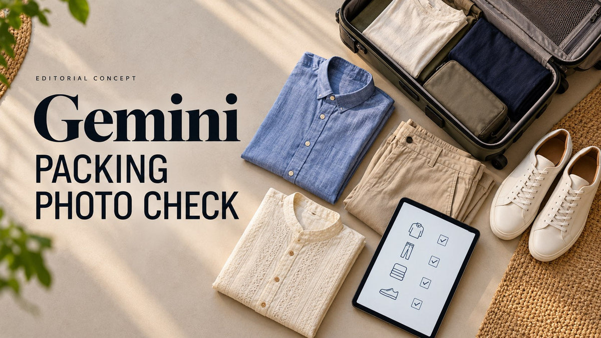 Gemini — PACKING PHOTO CHECK. AI-generated editorial concept.