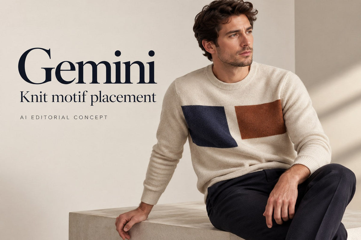 Gemini — Knit motif placement — AI-generated editorial concept