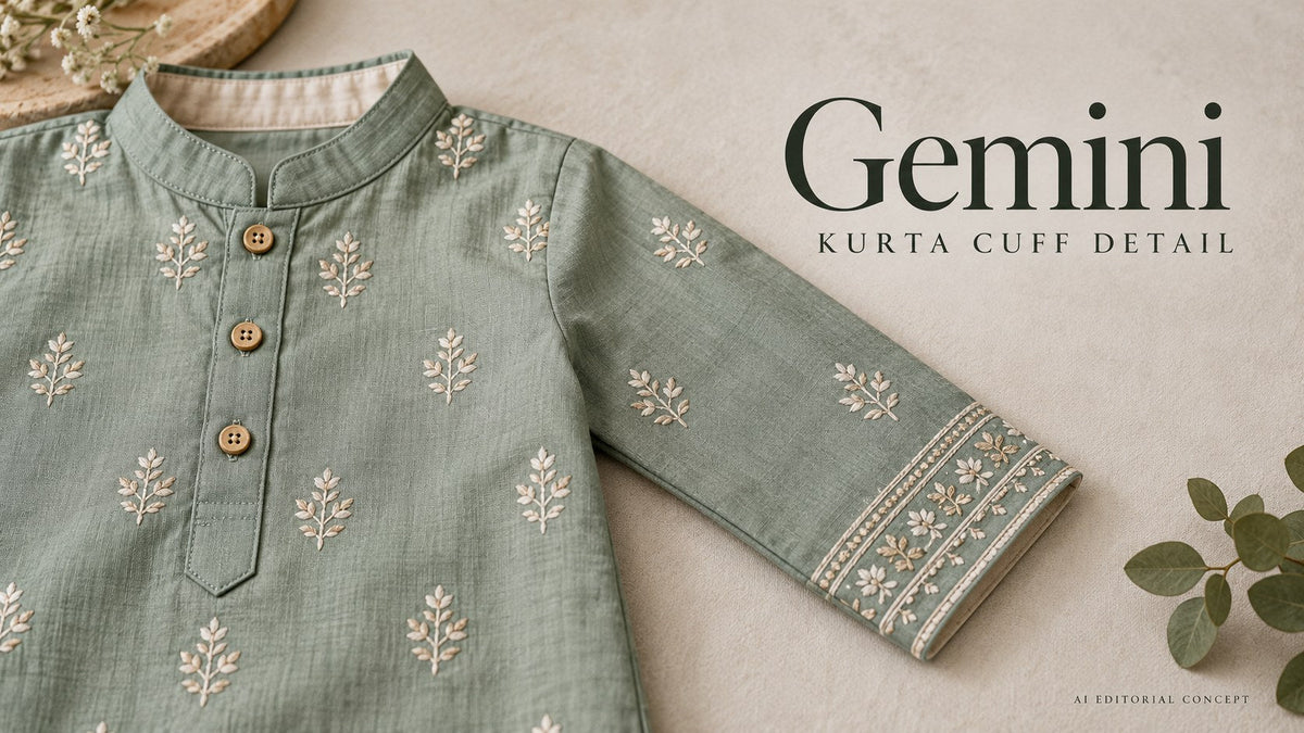 Gemini kurta cuff detail — AI-generated editorial clothing concept
