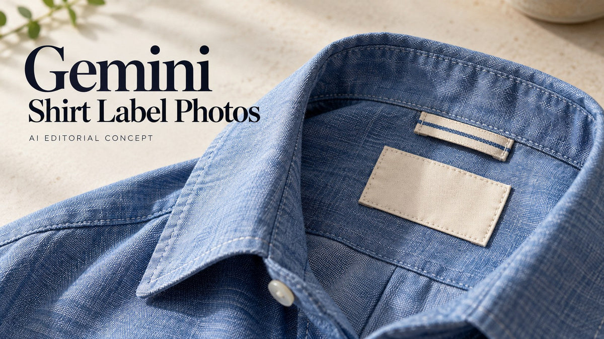 Gemini — Shirt Label Photos; AI-generated fashion editorial concept
