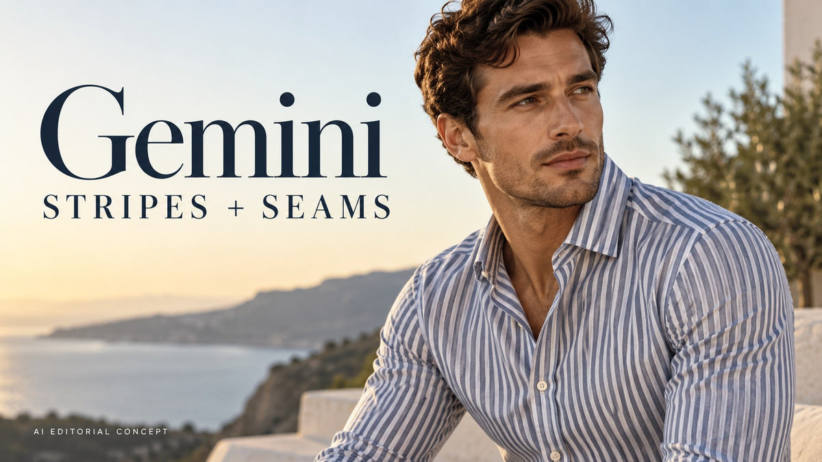 KI editorial concept: Gemini Men’s gestreift Hemd Prompts: Follow the Sleeve Seam Honestly