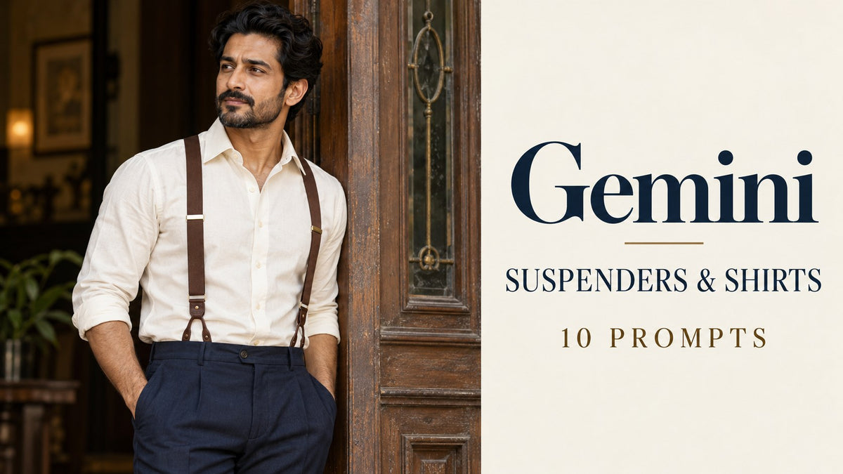 KI-generated editorial concept: Gemini Prompts: Suspenders and Hemden. Fictional garments, not actual inventory.