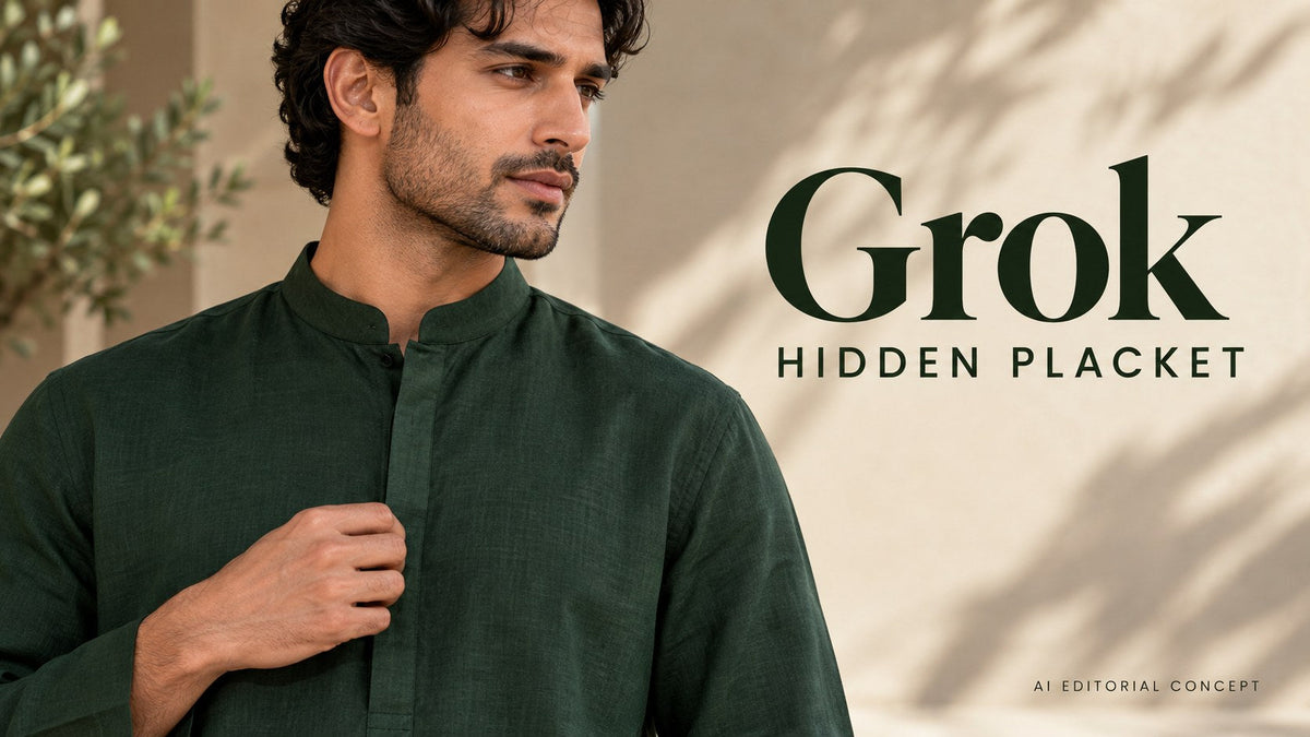 AI editorial concept: Grok Concealed-Placket Kurta Prompts: Show the Opening Without Inventing Buttons