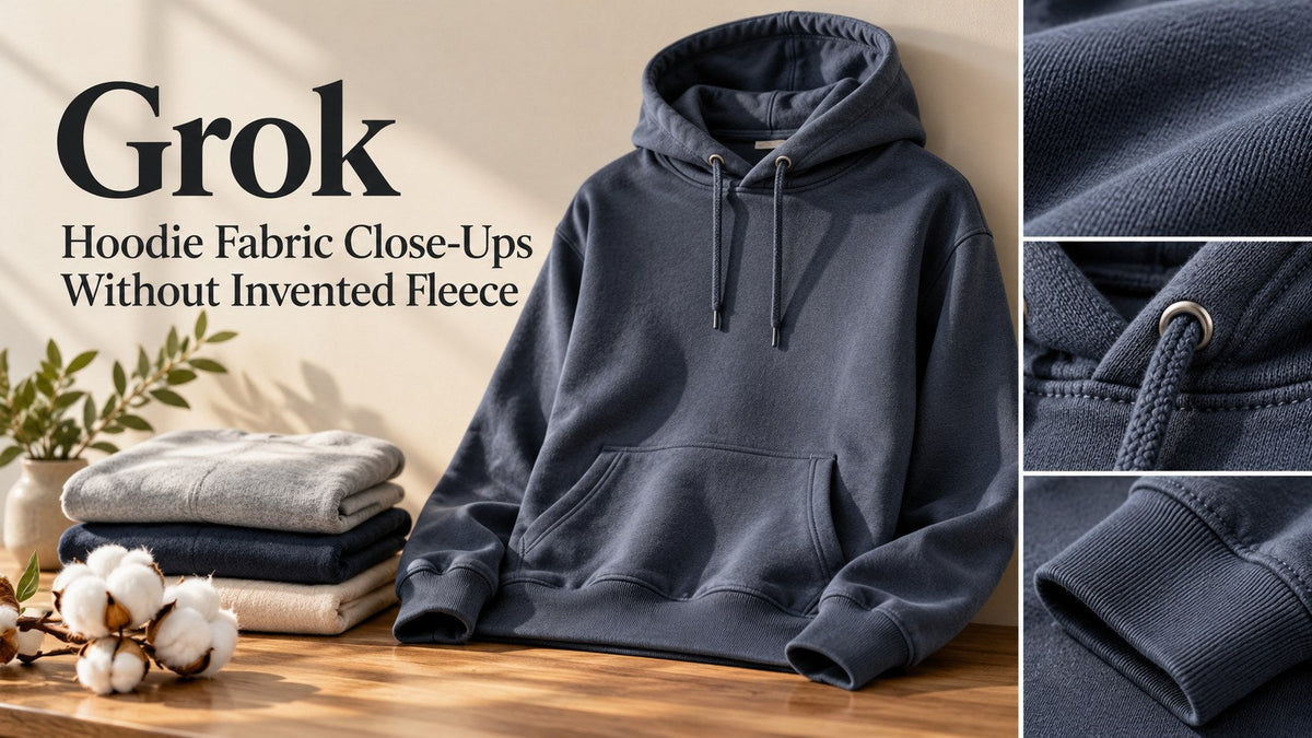 AI-generated editorial concept — Grok: Hoodie Fabric Close-Ups Without Invented Fleece; not an actual product photograph